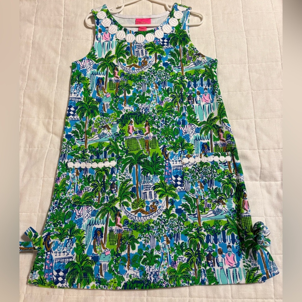 Lilly Pulitzer Girls' Tropical Scene Shift Dress - Blue, Green, Pink